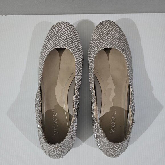 Vionic Alexa Ballet Flat Size 7 Metallic Gray Taupe Leather Lizard Print Slip On - Picture 8 of 13